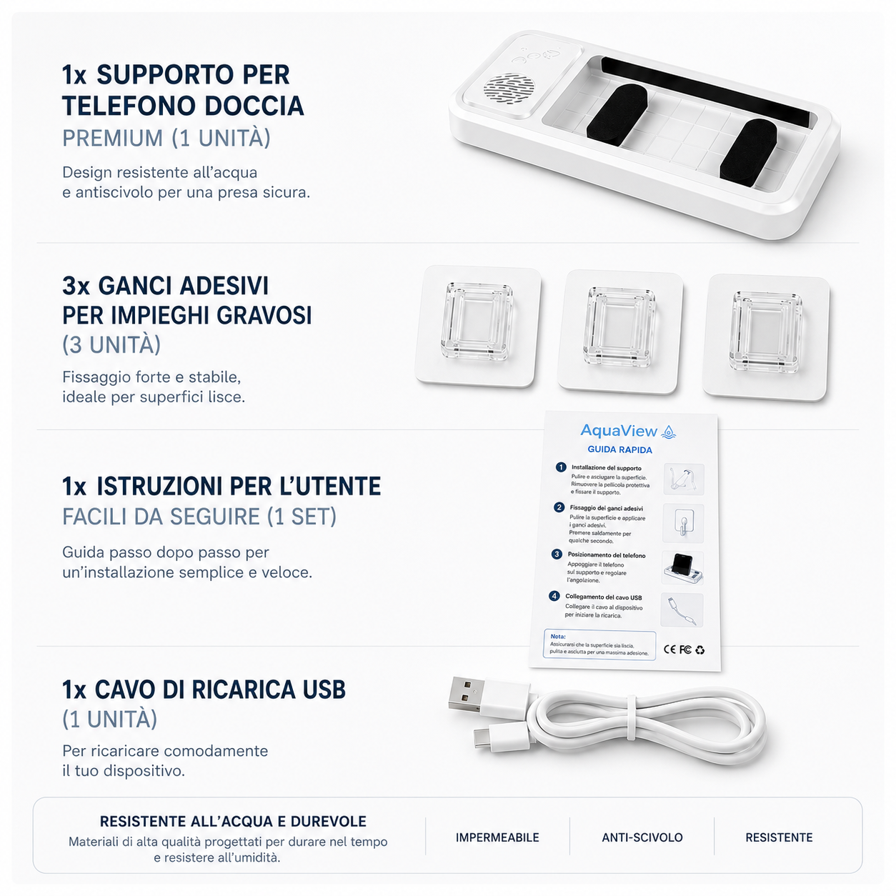 Supporto doccia 360° impermeabile